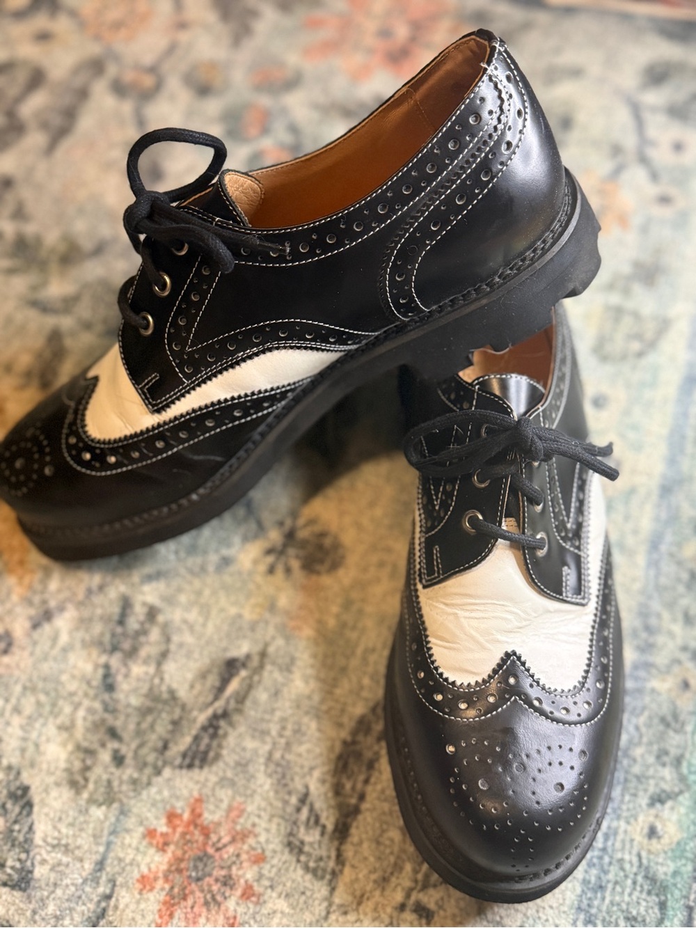 John Fluevog Vintage Michael Black & White Wingtip Derby Shoes for Men